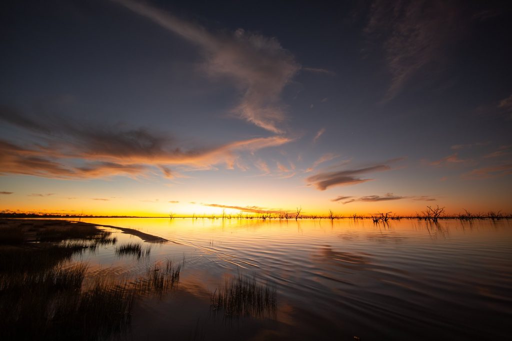 Sunset reflected across Lake Pamamaroo