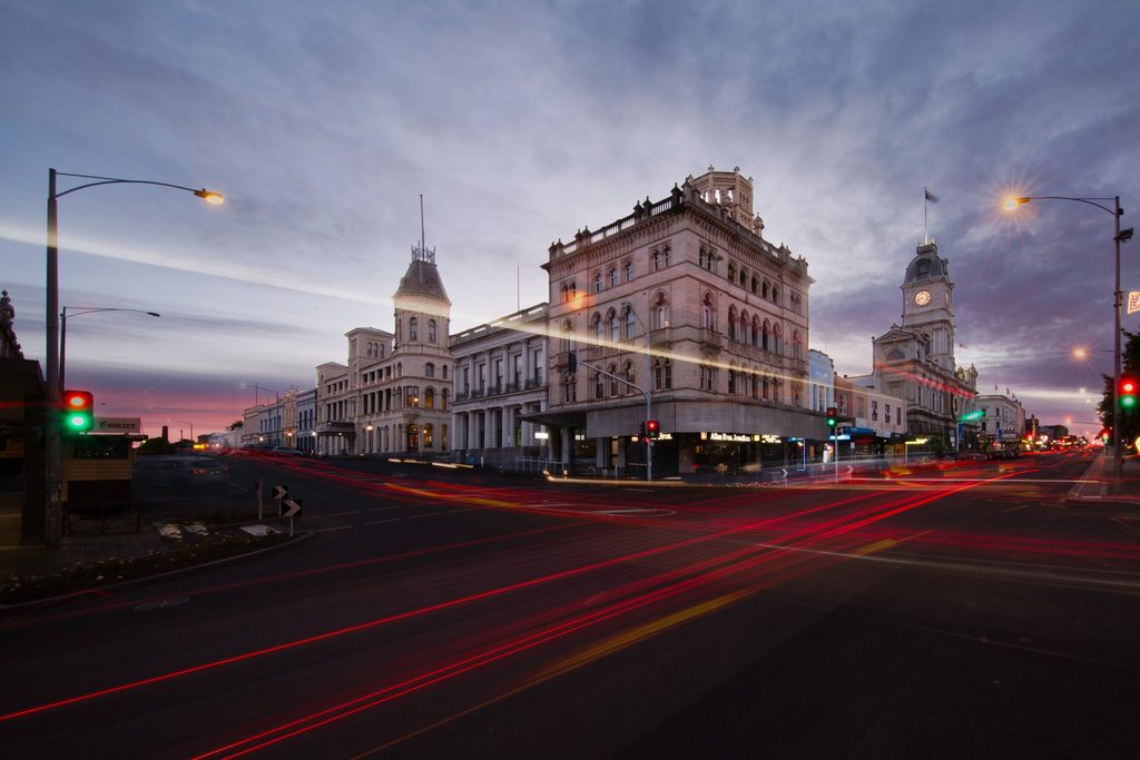Historic Ballarat buildings at dusk
