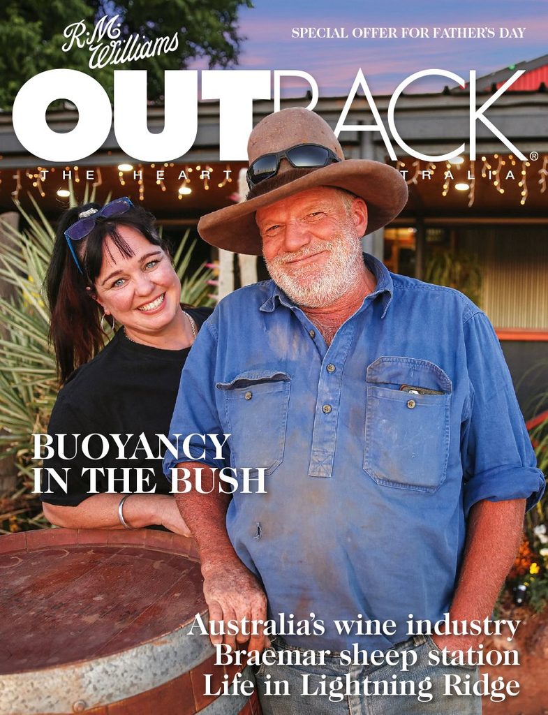 OUTBACK magazine issue 131 cover featuring a couple in hats